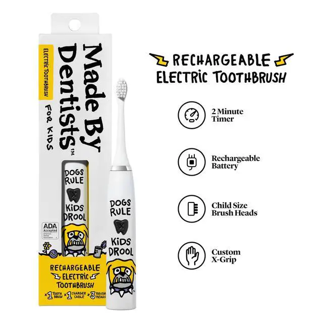 Alt view image 5 of 7 - Kids Electric Toothbrush - Rechargeable Vibrating Toothbrush with Timer, Includes 6 Replacement Heads, Gently Cleans Teeth, Kid & Toddlers Age 2+, (Bulldog)