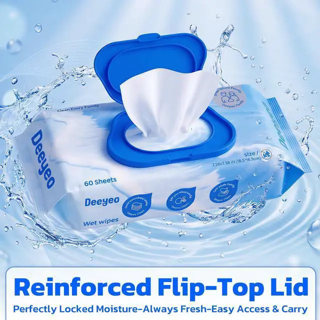 Alt view image 5 of 7 - Wet Wipes, Unscented & Hypoallergenic Wipes for Sensitive Skin, 99% EDI Purified Water, Gentle for Whole Family, Whole Body Usage, 60 Counts (1 Pack)