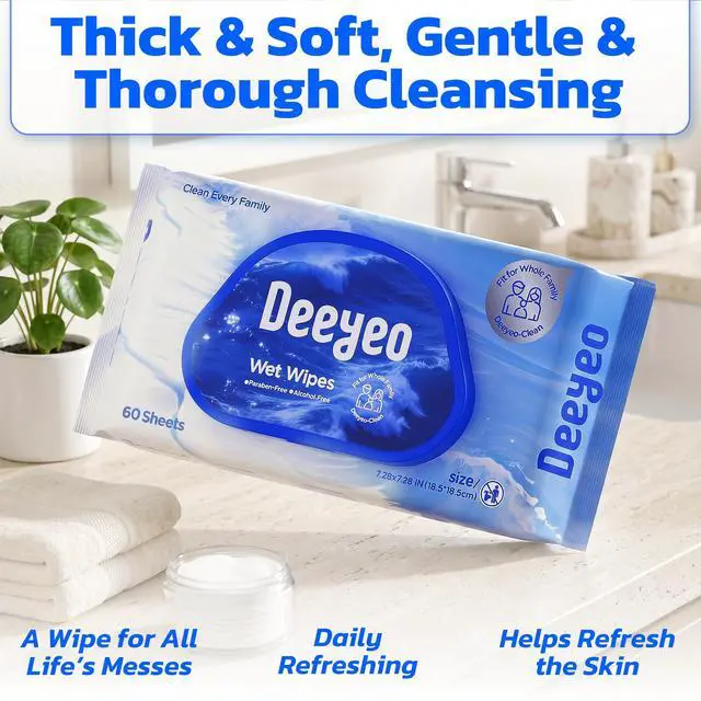 Alt view image 4 of 7 - Wet Wipes, Unscented & Hypoallergenic Wipes for Sensitive Skin, 99% EDI Purified Water, Gentle for Whole Family, Whole Body Usage, 60 Counts (1 Pack)