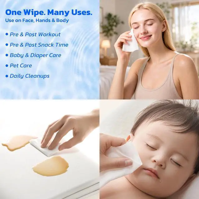 Alt view image 3 of 7 - Wet Wipes, Unscented & Hypoallergenic Wipes for Sensitive Skin, 99% EDI Purified Water, Gentle for Whole Family, Whole Body Usage, 60 Counts (1 Pack)
