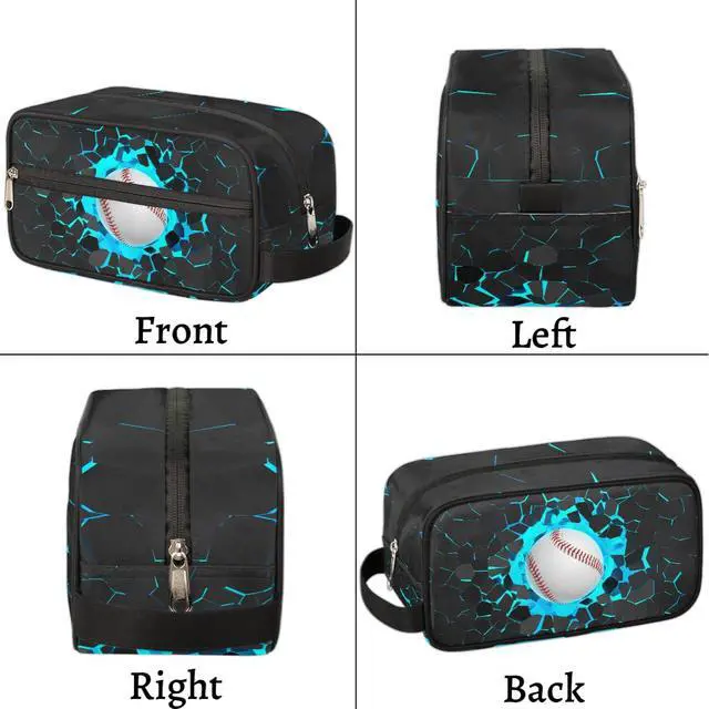 Alt view image 5 of 7 - Kids Travel Toiletry Bag - Waterproof Hanging Cosmetic Hygiene Bags for Boys Men - Large Shave Kit for Toiletries Accessories Bathroom Stuff, Blue Baseball