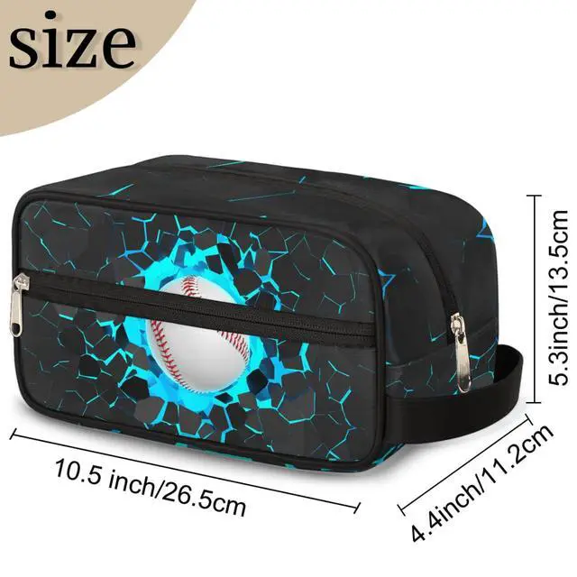 Alt view image 6 of 7 - Kids Travel Toiletry Bag - Waterproof Hanging Cosmetic Hygiene Bags for Boys Men - Large Shave Kit for Toiletries Accessories Bathroom Stuff, Blue Baseball
