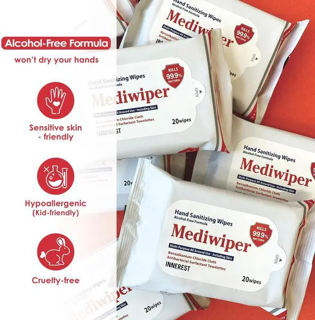 Alt view image 6 of 7 - MEDIWIPER 80ct Alcohol-Free Hand Sanitizing Wipes Unscnted Wet Wipe, Hand Sanitizer (80 Wipes (80 * 1))