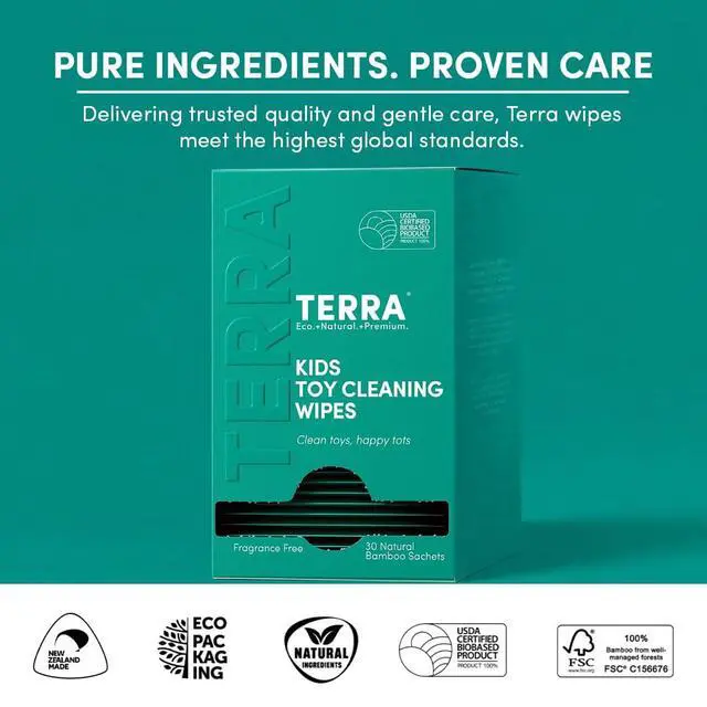 Alt view image 2 of 7 - Kids Toy Cleaning Wipes - Effective Germ & Dirt Removal, Fresh & Hygienic Playtime, Pure NZ Water, Plant-Based Ingredients, Biodegradable | 30 Wipes Sachets - Pack of 1