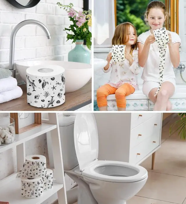 Alt view image 4 of 7 - Ocean Life 2 Ply Toilet Paper Bathroom Tissue - Novelty Beach Pattern Bath Tissue Roll - Funny Toilet Paper for Home Decor, Potty Gag Gifts, Prank and Hilarious White Elephant - 500 Sheets