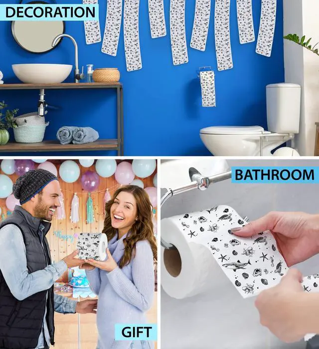 Alt view image 5 of 7 - Ocean Life 2 Ply Toilet Paper Bathroom Tissue - Novelty Beach Pattern Bath Tissue Roll - Funny Toilet Paper for Home Decor, Potty Gag Gifts, Prank and Hilarious White Elephant - 500 Sheets