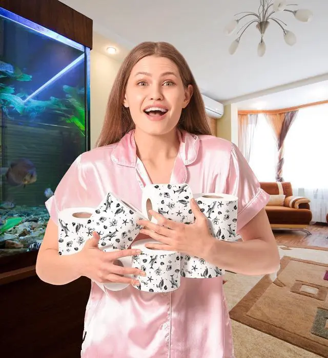 Alt view image 7 of 7 - Ocean Life 2 Ply Toilet Paper Bathroom Tissue - Novelty Beach Pattern Bath Tissue Roll - Funny Toilet Paper for Home Decor, Potty Gag Gifts, Prank and Hilarious White Elephant - 500 Sheets