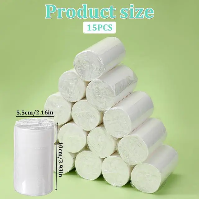 Alt view image 2 of 7 - 15 PCS Travel Size Toilet Paper, Portable Pack Travel Toilet Papers, Individually Wrapped Small Toilets Paper Roll, Convenient Soft Coreless Tissue Rolls, for Camping Hiking Outdoors