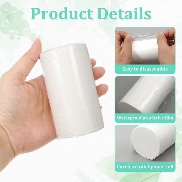 Alt view image 3 of 7 - 15 PCS Travel Size Toilet Paper, Portable Pack Travel Toilet Papers, Individually Wrapped Small Toilets Paper Roll, Convenient Soft Coreless Tissue Rolls, for Camping Hiking Outdoors