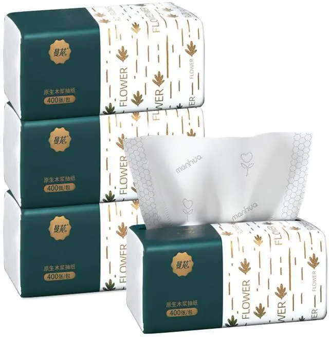 Main image of Pack of 4, Small Facial Tissue, Toilet Paper, Bag Cover, Disposable Napkin, Material Wood Pulp Fiber NOT COTTON, White Facial Paper, 4-Ply, 400 Sheets per Pack