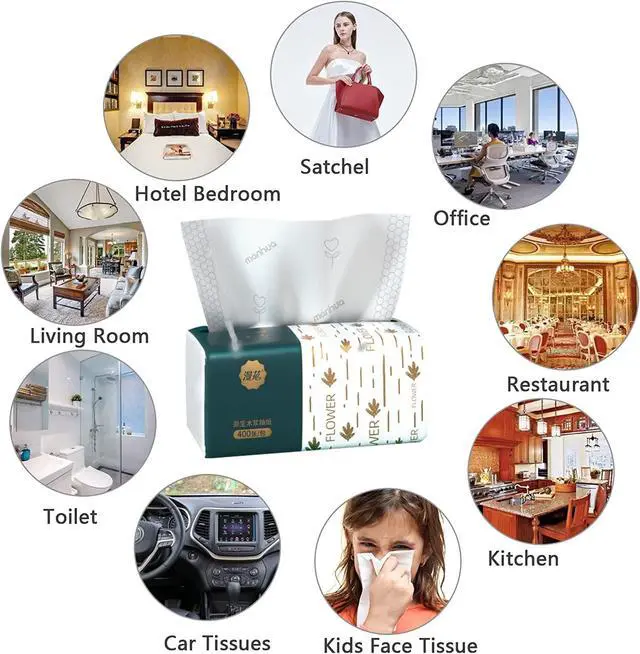 Alt view image 2 of 7 - Pack of 4, Small Facial Tissue, Toilet Paper, Bag Cover, Disposable Napkin, Material Wood Pulp Fiber NOT COTTON, White Facial Paper, 4-Ply, 400 Sheets per Pack