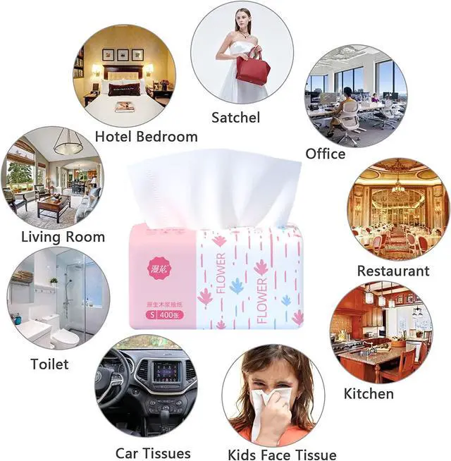 Alt view image 2 of 7 - Pack of 4, Small Facial Tissue, Toilet Paper, Bag Cover, Disposable Napkin, Material Wood Pulp Fiber NOT COTTON, White Facial Paper Tissues, 5-Ply, 400 Sheets per Pack