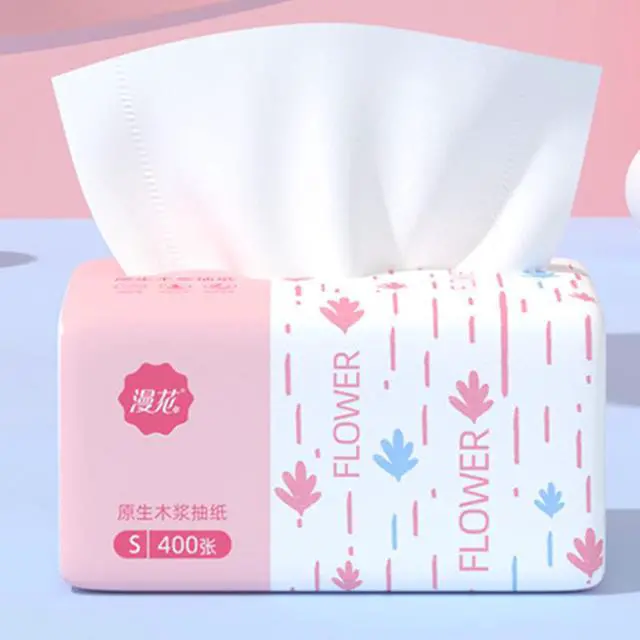 Alt view image 3 of 7 - Pack of 4, Small Facial Tissue, Toilet Paper, Bag Cover, Disposable Napkin, Material Wood Pulp Fiber NOT COTTON, White Facial Paper Tissues, 5-Ply, 400 Sheets per Pack