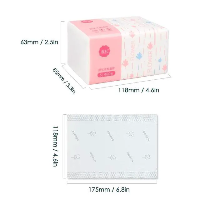 Alt view image 4 of 7 - Pack of 4, Small Facial Tissue, Toilet Paper, Bag Cover, Disposable Napkin, Material Wood Pulp Fiber NOT COTTON, White Facial Paper Tissues, 5-Ply, 400 Sheets per Pack