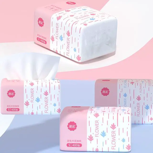 Alt view image 6 of 7 - Pack of 4, Small Facial Tissue, Toilet Paper, Bag Cover, Disposable Napkin, Material Wood Pulp Fiber NOT COTTON, White Facial Paper Tissues, 5-Ply, 400 Sheets per Pack
