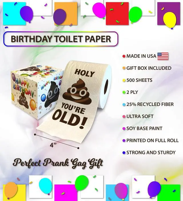 Alt view image 3 of 7 - Birthday Gift Toilet Paper - Holy You're Old Bday Party Funny Birthday Gag Gift Joke Toilet Paper Prank, Novelty Unique Happy Birthday Presents for Men, Women, Friends - 500 Sheets