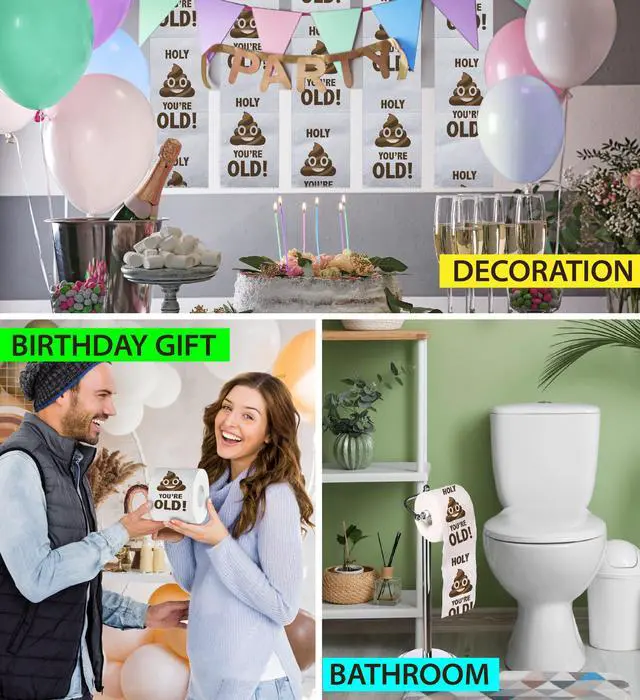 Alt view image 5 of 7 - Birthday Gift Toilet Paper - Holy You're Old Bday Party Funny Birthday Gag Gift Joke Toilet Paper Prank, Novelty Unique Happy Birthday Presents for Men, Women, Friends - 500 Sheets