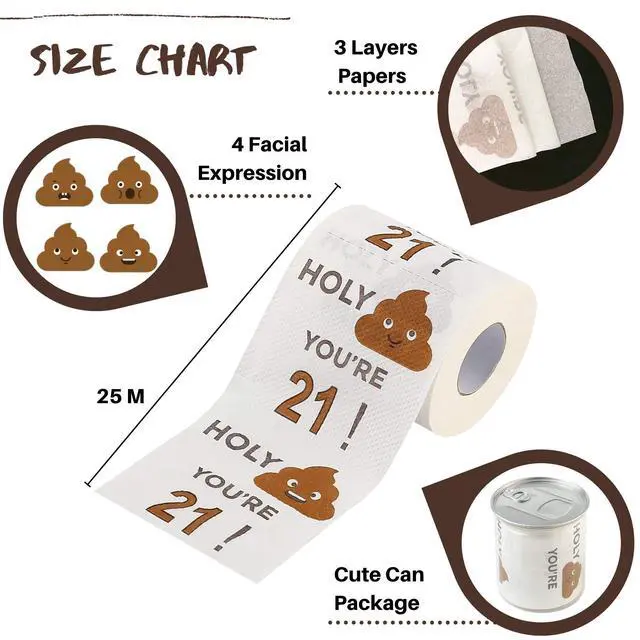 Alt view image 2 of 6 - Happy 21st Birthday Toilet Paper Roll 3-Ply Funny Birthday Gifts for Boys Son and Girls Novelty for Birthday Party Decorations Twentyone 21 Party Supplies (21st Years)