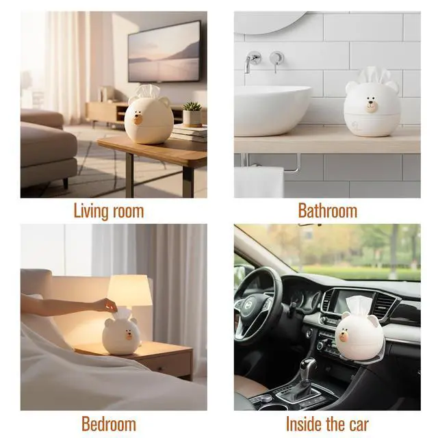 Alt view image 3 of 7 - Bear Tissue Box Cover Cute Cartoon Paper Holder Facial Dispenser Organizer for Kids Living Room Bathroom Home Decor TV Stand Car Office, White Round Head Shape Toilet Tissue Container