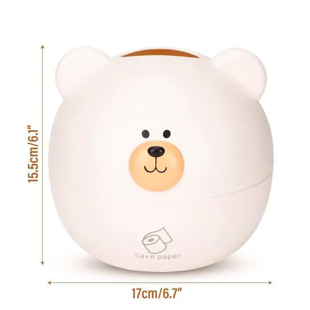 Alt view image 6 of 7 - Bear Tissue Box Cover Cute Cartoon Paper Holder Facial Dispenser Organizer for Kids Living Room Bathroom Home Decor TV Stand Car Office, White Round Head Shape Toilet Tissue Container