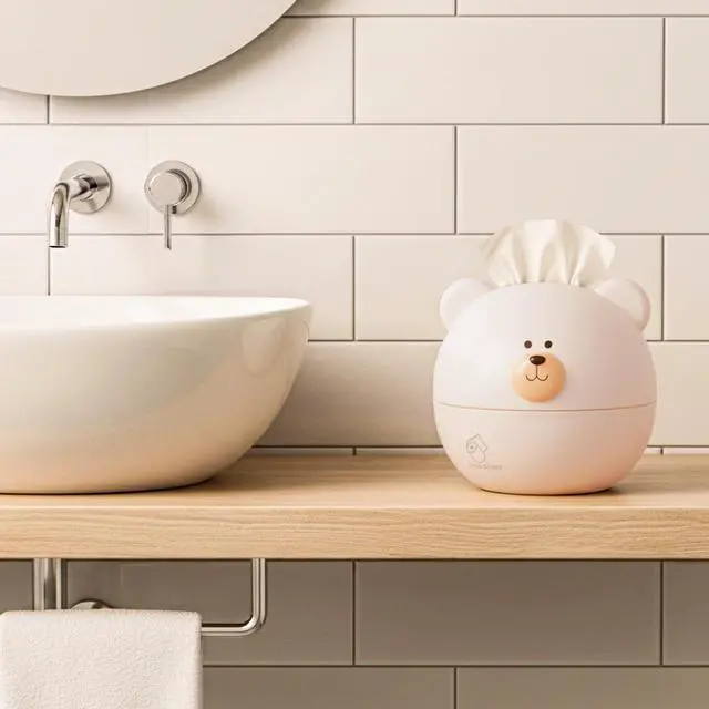 Alt view image 5 of 7 - Bear Tissue Box Cover Cute Cartoon Paper Holder Facial Dispenser Organizer for Kids Living Room Bathroom Home Decor TV Stand Car Office, White Round Head Shape Toilet Tissue Container