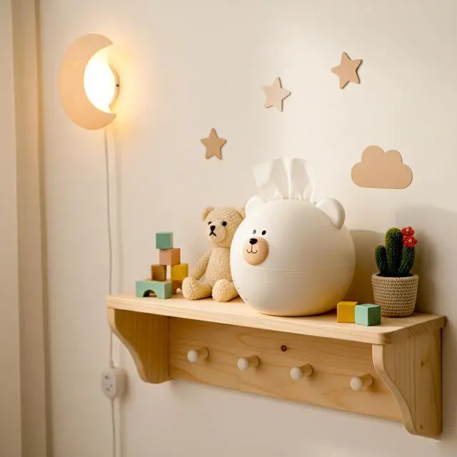 Alt view image 7 of 7 - Bear Tissue Box Cover Cute Cartoon Paper Holder Facial Dispenser Organizer for Kids Living Room Bathroom Home Decor TV Stand Car Office, White Round Head Shape Toilet Tissue Container