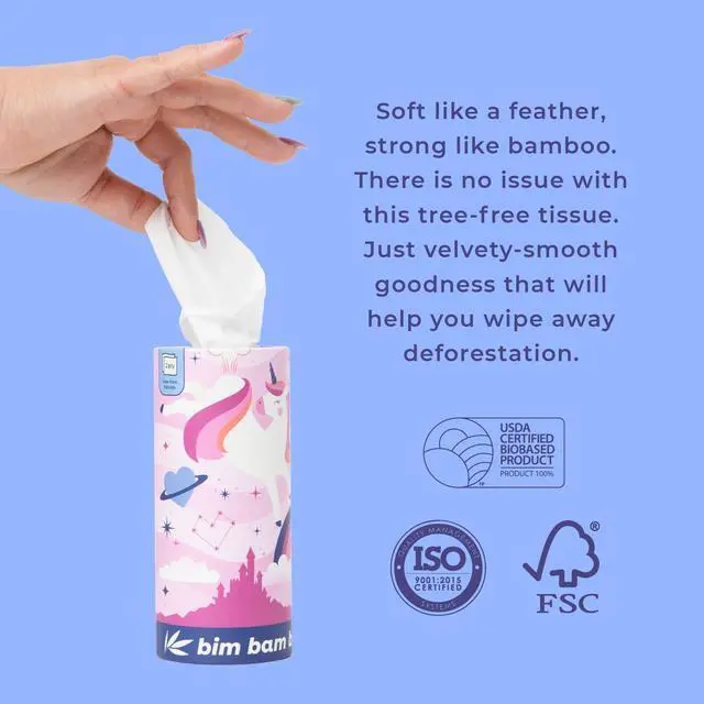 Alt view image 5 of 7 - 100% Bamboo Facial Tissue Tube, 3-ply Hypoallergenic Travel Tissues in Car Tissue Holder, 1 Eco-Friendly Cylinder Tissue Tube