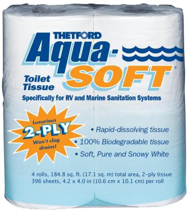 Main image of Aqua-Soft Toilet Tissue - Toilet Paper for RV and marine - 2-ply - Thetford 03300 (Pack of 4 rolls) , White