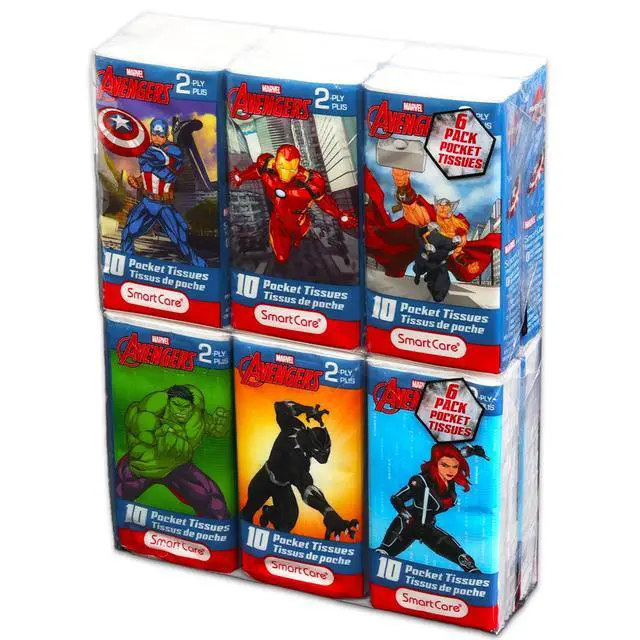 Alt view image 2 of 3 - Avengers Pocket Size Facial Tissues Set - 12 Packs of 10 Sheets (120 Sheets) Plus Stickers Disposal Tissues for Travel, School, Classroom