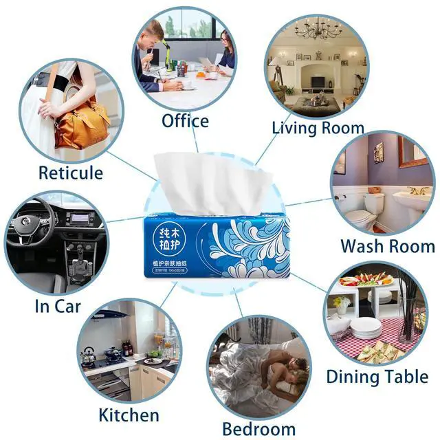 Alt view image 2 of 7 - Pack of 6, Small Facial Tissues, Toilet Paper, Disposable Napkins, Material Wood Pulp Fiber NOT COTTON, White Facial Paper Tissue, 3-Ply, 300 Sheets per Pack