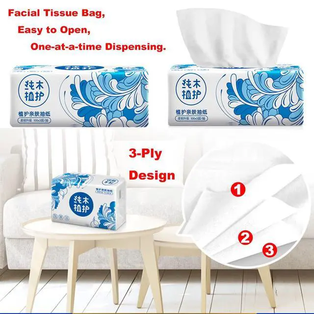 Alt view image 4 of 7 - Pack of 6, Small Facial Tissues, Toilet Paper, Disposable Napkins, Material Wood Pulp Fiber NOT COTTON, White Facial Paper Tissue, 3-Ply, 300 Sheets per Pack