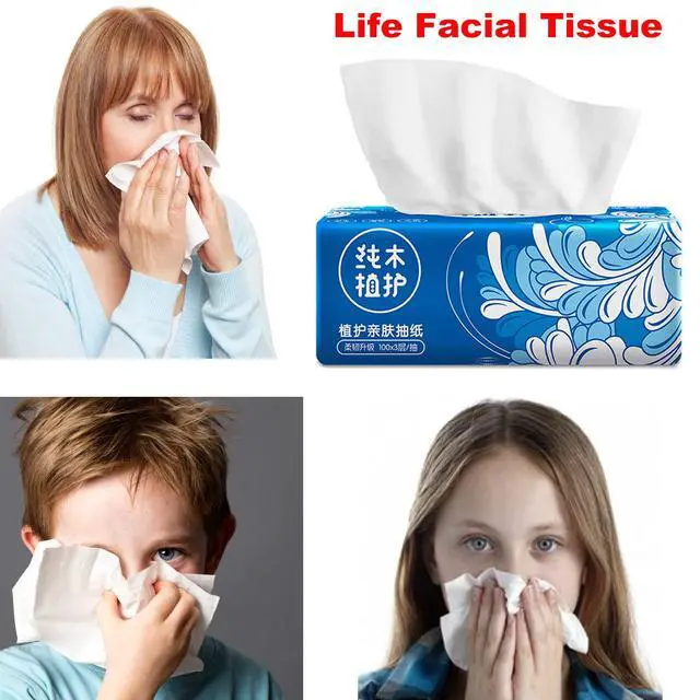 Alt view image 5 of 7 - Pack of 6, Small Facial Tissues, Toilet Paper, Disposable Napkins, Material Wood Pulp Fiber NOT COTTON, White Facial Paper Tissue, 3-Ply, 300 Sheets per Pack