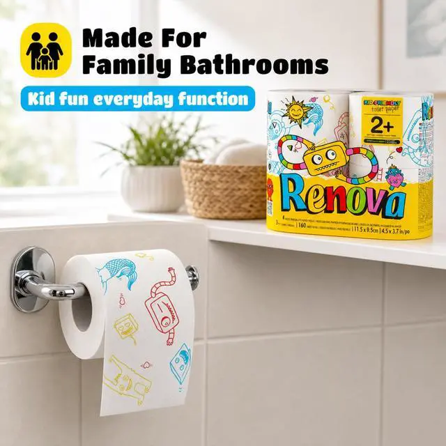 Alt view image 7 of 7 - Kids Toilet Paper 4 Rolls Pack - 3 Ply - 160 Sheets per Roll - Soft, Playful, and Ready for Any Bathroom Adventure - Make Potty Time Fun