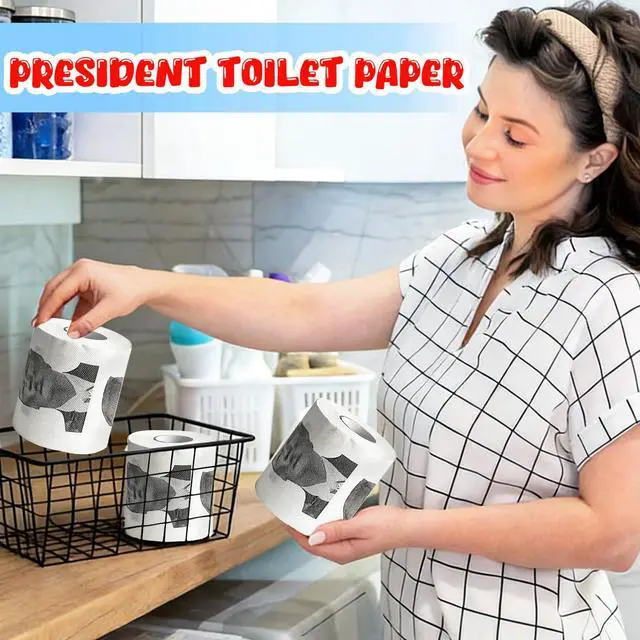 Alt view image 3 of 7 - President Toilet Paper, Funny Novelty Gag Gift, Prank Gift for White Elephant Exchange, Christmas Stocking Stuffer, Birthday, 1 Roll, 3 Ply, 300 Sheets