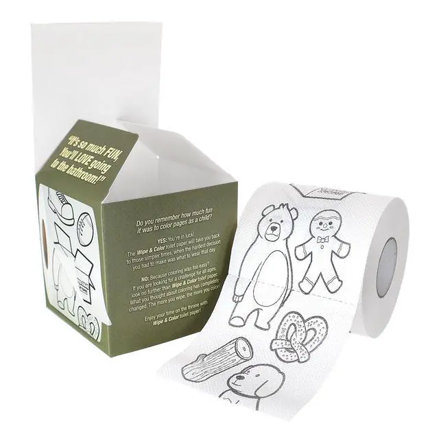 Alt view image 3 of 6 - Funny Toilet Paper Novelty Tissue Roll with Cute and Funny Shapes Printed on Every Sheet - Wipe & Color Funny Toilet Paper - Perfect for Practical Jokes & Gag Gifts!