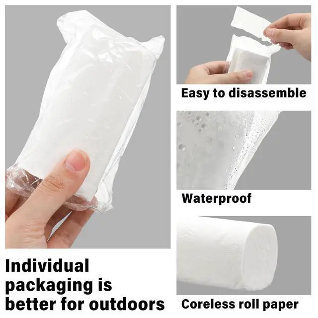 Alt view image 4 of 7 - 6 Rolls Travel Toilet Paper to Go Packs Soft Camping Toilet Paper Bulk Portable Travel Size Compact Pocket Coreless Tissue Rolls for Purses Women Hiking Camp RV Backpacking Outdoor (Clear)