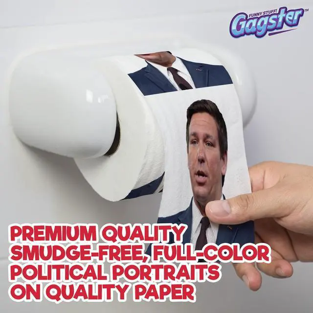 Alt view image 3 of 6 - Funny Toilet Paper Rolls Featuring Ron DeSantis - Republican Gag Gift Novelty TP With Full-Color Image Count Pack Prank with Hilarious Printed Toilet Paper