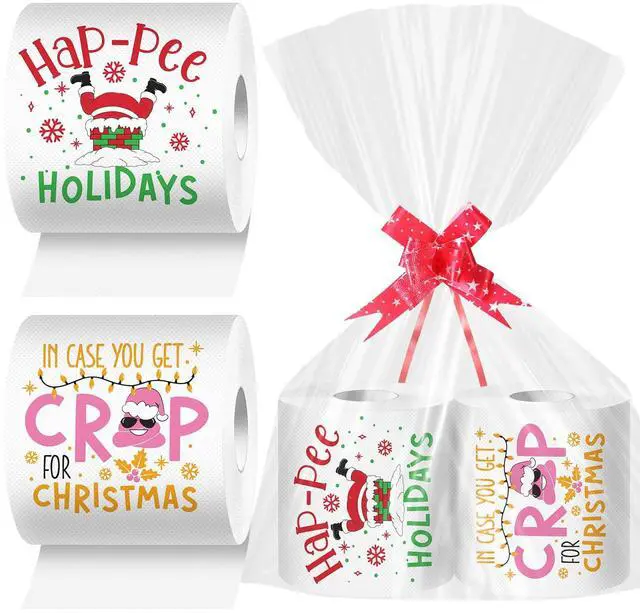 Main image of 2 Rolls Christmas Toilet Paper Gifts Santa Claus Toilet Tissue with Packaging Bag and Bow Disposable Xmas Paper Towels Christmas Stocking Stuffers for Holiday Birthday Party Supply (Pink)