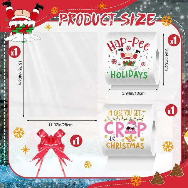Alt view image 2 of 6 - 2 Rolls Christmas Toilet Paper Gifts Santa Claus Toilet Tissue with Packaging Bag and Bow Disposable Xmas Paper Towels Christmas Stocking Stuffers for Holiday Birthday Party Supply (Pink)