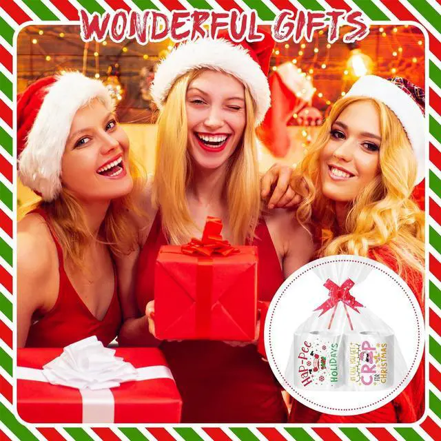 Alt view image 5 of 6 - 2 Rolls Christmas Toilet Paper Gifts Santa Claus Toilet Tissue with Packaging Bag and Bow Disposable Xmas Paper Towels Christmas Stocking Stuffers for Holiday Birthday Party Supply (Pink)
