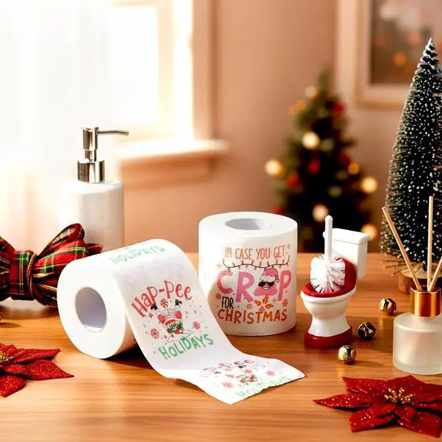 Alt view image 4 of 6 - 2 Rolls Christmas Toilet Paper Gifts Santa Claus Toilet Tissue with Packaging Bag and Bow Disposable Xmas Paper Towels Christmas Stocking Stuffers for Holiday Birthday Party Supply (Pink)