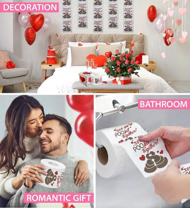 Alt view image 5 of 7 - Coz We're POO-fect Together Printed Toilet Paper Gag Gift - Funny Toilet Paper Roll for Valentines, Bathroom Decor, Romantic Novelty Valentines Day Gift for Him or Her - 500 Sheets