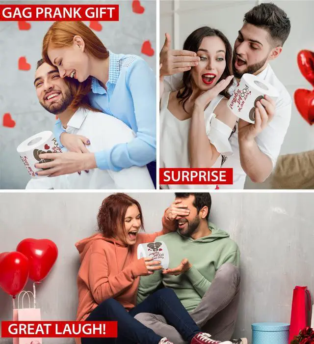 Alt view image 4 of 7 - Coz We're POO-fect Together Printed Toilet Paper Gag Gift - Funny Toilet Paper Roll for Valentines, Bathroom Decor, Romantic Novelty Valentines Day Gift for Him or Her - 500 Sheets