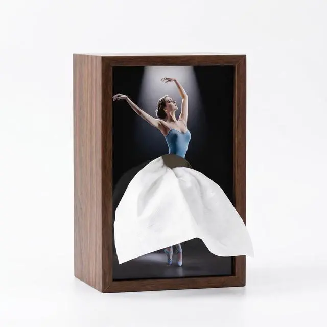 Main image of Ballerina Tissue Box Elegant Wooden Ballet Girl Tissue Box Cover, Flying Skirt Tissue Holder for Home Office Bathroom Decor