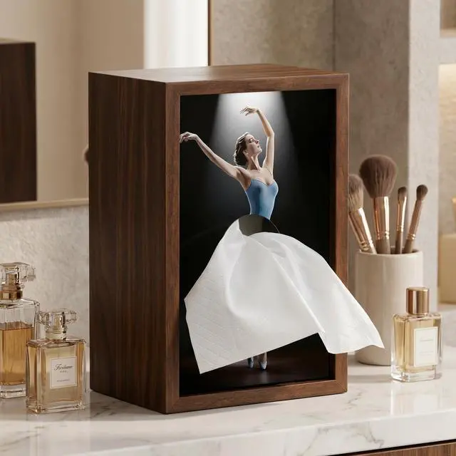 Alt view image 4 of 6 - Ballerina Tissue Box Elegant Wooden Ballet Girl Tissue Box Cover, Flying Skirt Tissue Holder for Home Office Bathroom Decor