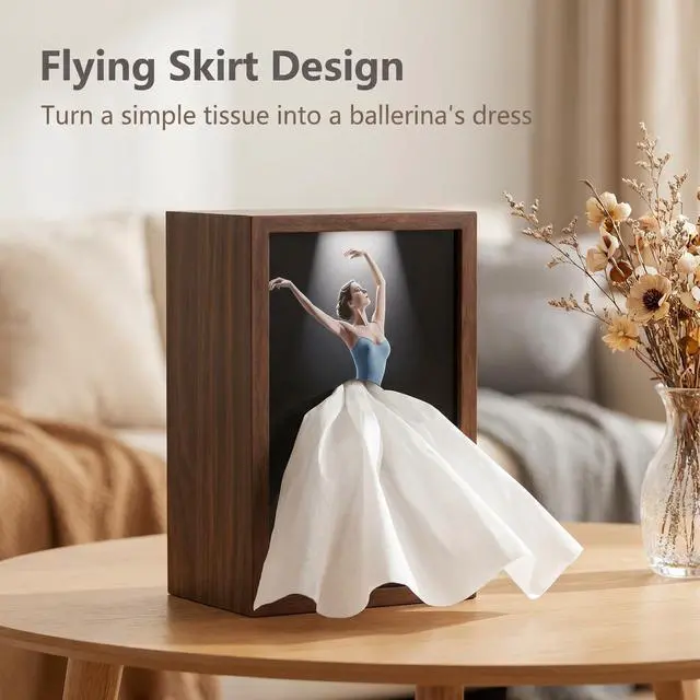 Alt view image 6 of 6 - Ballerina Tissue Box Elegant Wooden Ballet Girl Tissue Box Cover, Flying Skirt Tissue Holder for Home Office Bathroom Decor