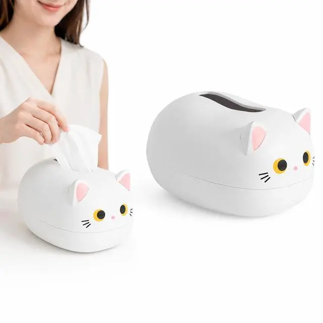 Main image of Tissue Box Holder Cartoon Cat Paper Tissue Holder with 2 Toothpick Holder Facial Tissue Dispenser Organizer for Kids, Living Room, Bathroom Decor, Tv Stand, Car, Office