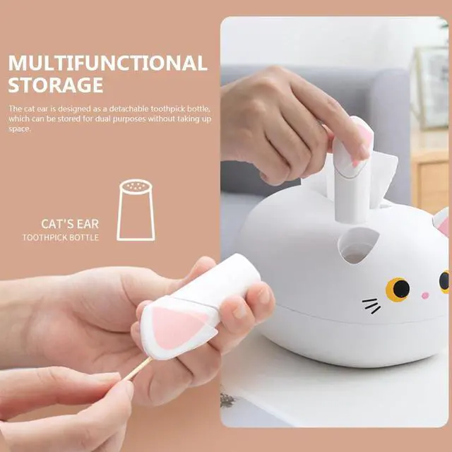 Alt view image 3 of 7 - Tissue Box Holder Cartoon Cat Paper Tissue Holder with 2 Toothpick Holder Facial Tissue Dispenser Organizer for Kids, Living Room, Bathroom Decor, Tv Stand, Car, Office