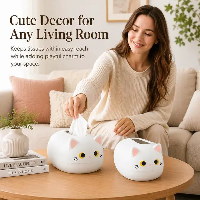 Alt view image 2 of 7 - Tissue Box Holder Cartoon Cat Paper Tissue Holder with 2 Toothpick Holder Facial Tissue Dispenser Organizer for Kids, Living Room, Bathroom Decor, Tv Stand, Car, Office