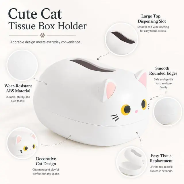 Alt view image 6 of 7 - Tissue Box Holder Cartoon Cat Paper Tissue Holder with 2 Toothpick Holder Facial Tissue Dispenser Organizer for Kids, Living Room, Bathroom Decor, Tv Stand, Car, Office